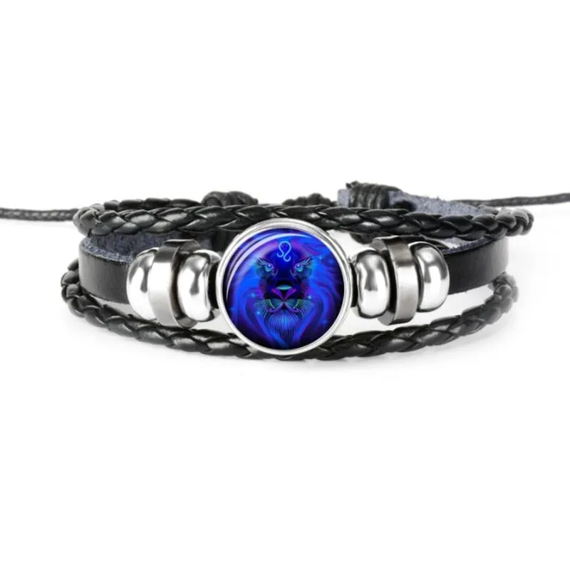 12 Созвездие браслет Знак зодиака Кожаный Браслет Близнецы Рак Лев стекло