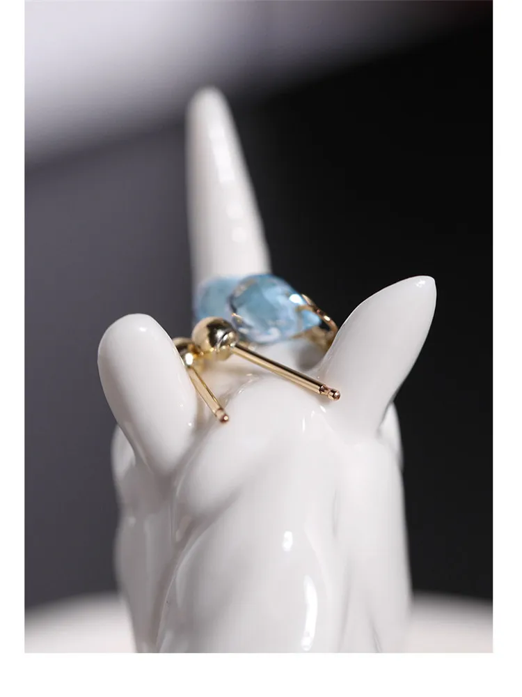 Серьги женские из натурального желтого 14 каратного золота с топазом | Украшения и