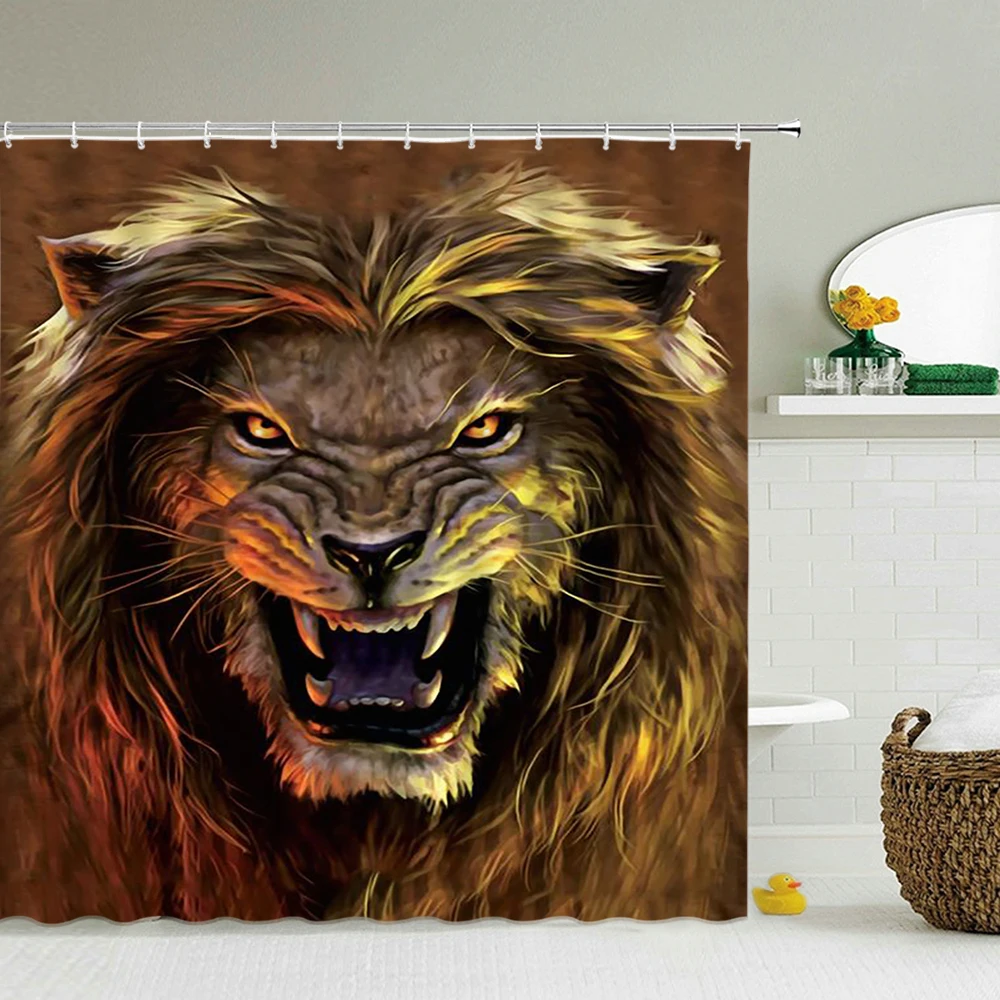 

3d Bathroom Curtains Lion Tiger Zebra Animals Shower Curtains Waterproof With Hooks Home Decoration Washable Cloth Bath Screen