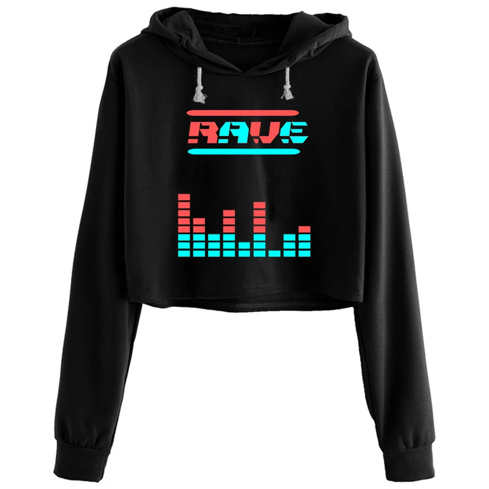 

Укороченные женские толстовки Rave Sound Bar Y2k Kawaii Goth Grunge пуловер для девочек