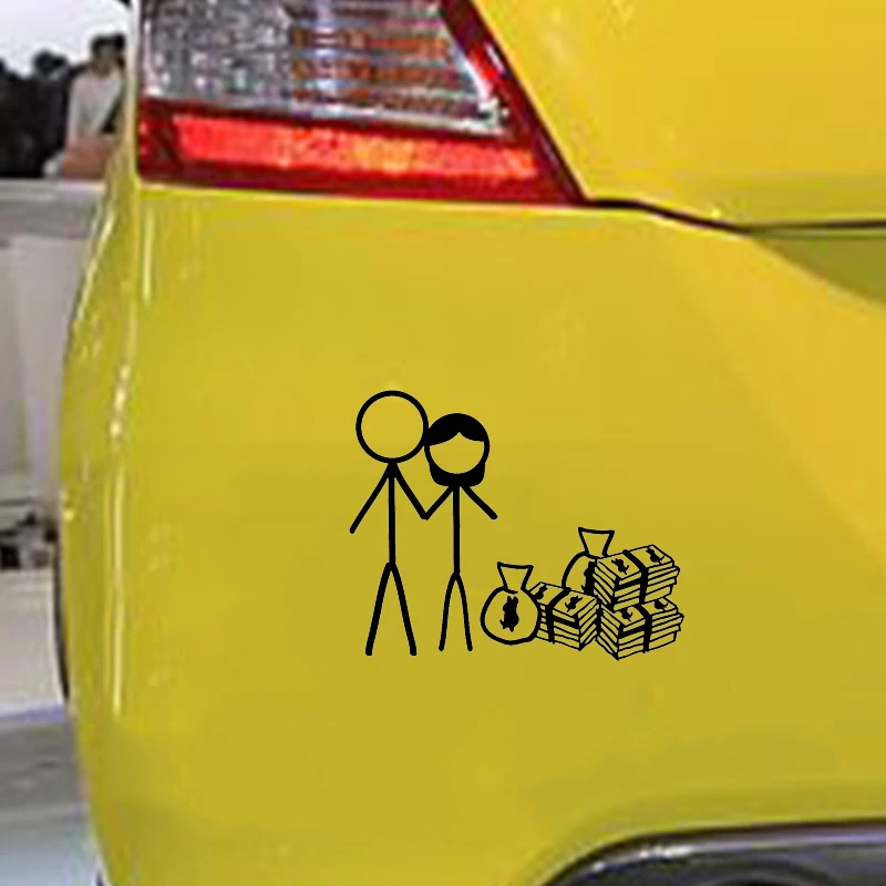 Stick Figure Couple with Money Vinyl Decal Sticker - 15 x 12.1cm - Funny Family Personality Sticker for Rear Window Car image 3