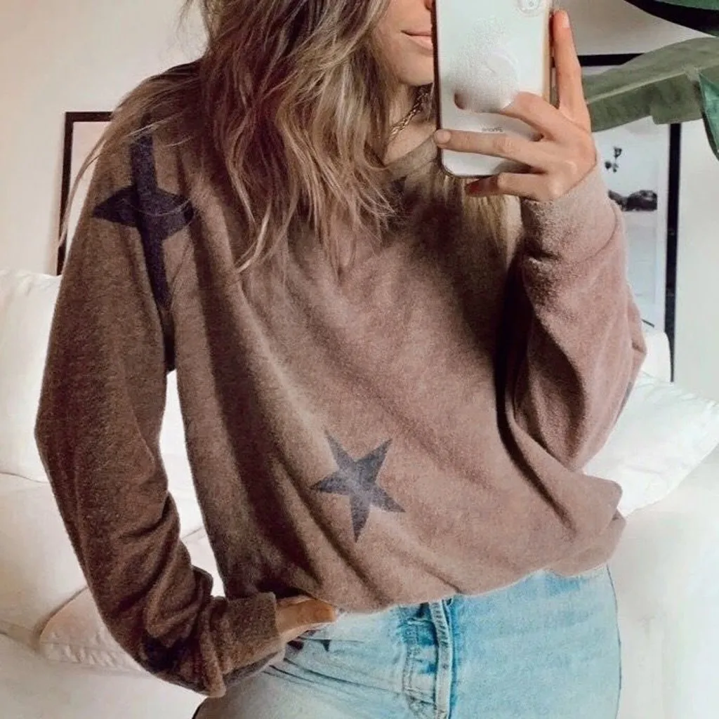 Autumn Women Stars Print Two Piece Set Long Sleeve Leisure Pocket Home Sweatpants Sets Loose Tracksuits Sportwear #3 |