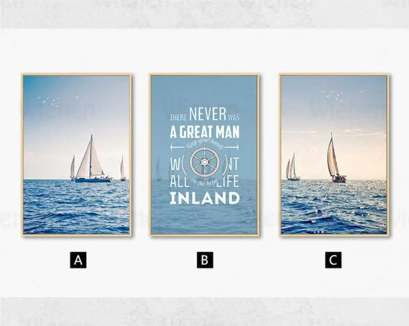 

Modern Blue Ocean Landscape Canvas Prints Painting Wall Art Sailboat Quotes Mediterranean Poster Home Decoration Wall Pictures