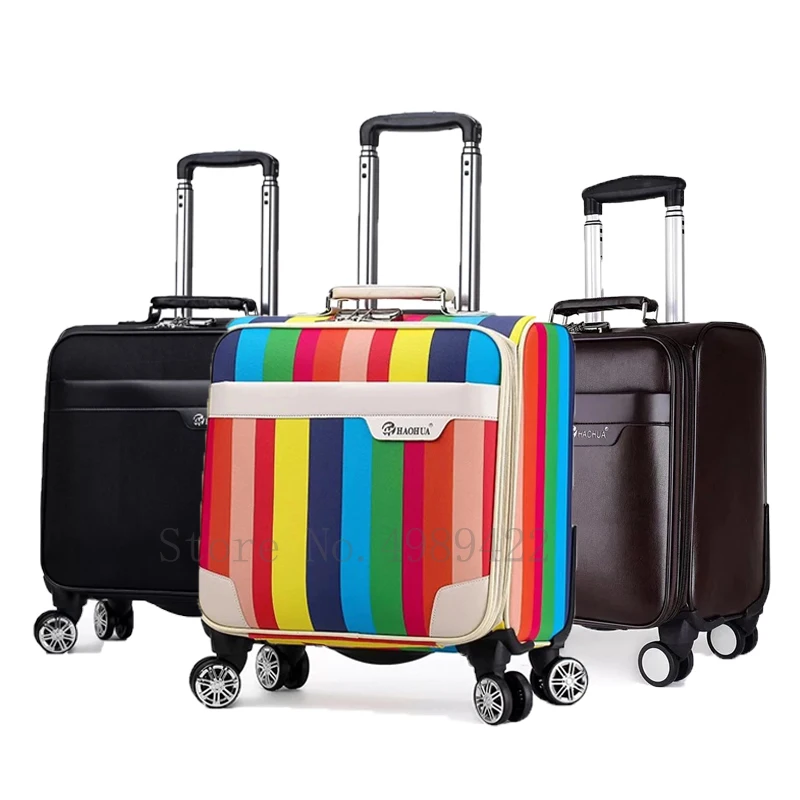 New Business Carry On Suitcase PU Leather Travel Trolley Luggage Bag Spinner Wheels Waterproof Boarding Cabin Oxford 18''
