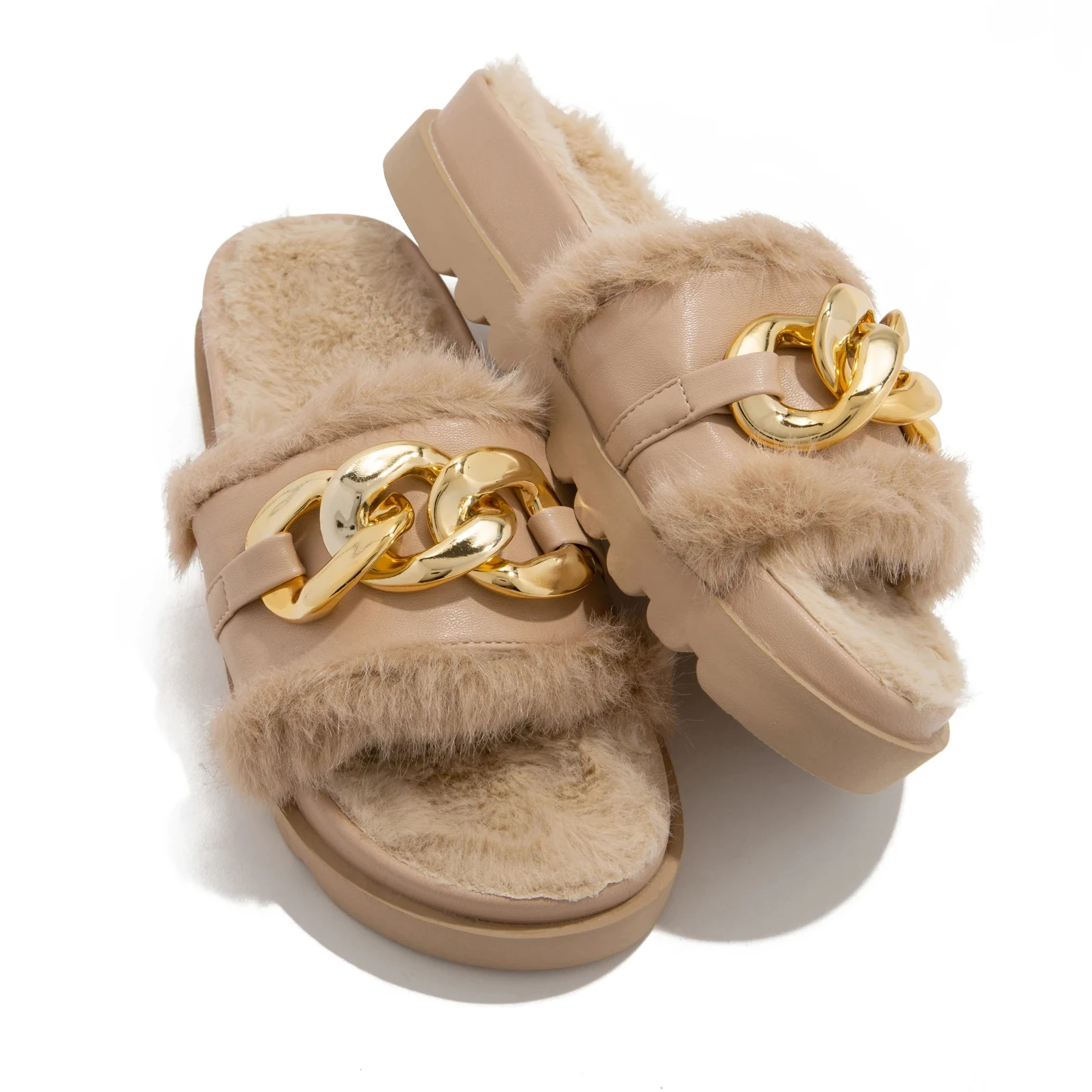 Шлепанцы женские меховые на плоской платформе зимние теплые | Обувь