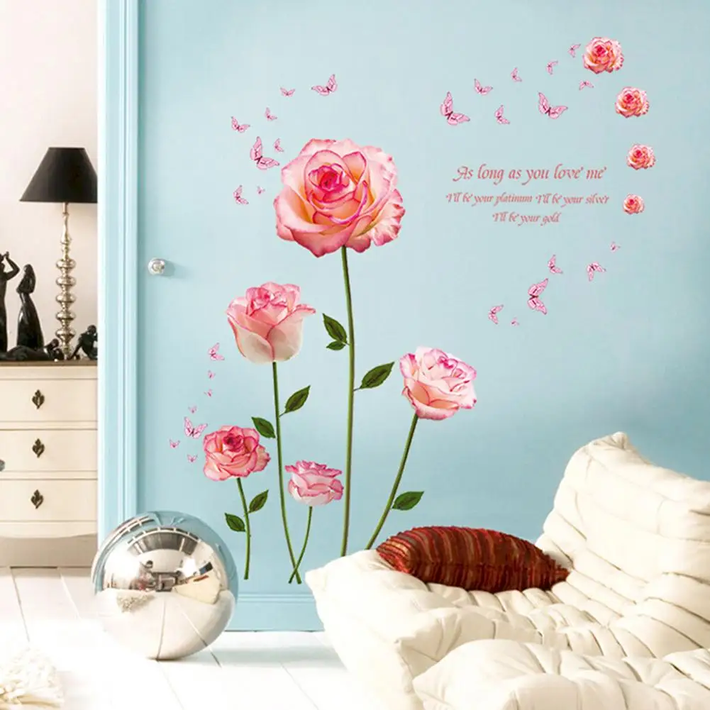 Романтическая роза настенные Стикеры Bedrooom самоклеящиеся обои художественная