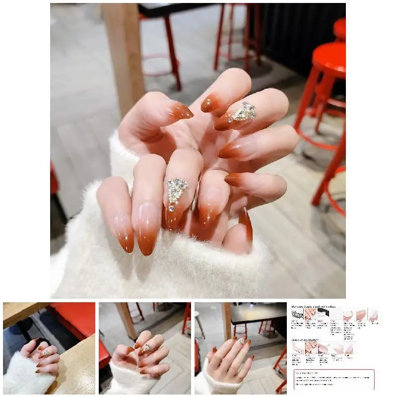 

24PCS Big diamond Tea orange Gradients Manicure patch False nails STTX889