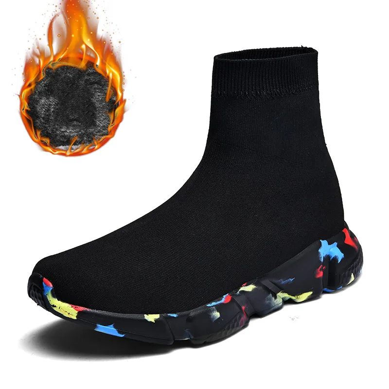 High Top Mens Shoes Sports Sock Shoes Women Socks Sneakers Men Running Shoes Couple Winter Boots Plush Soft Comfortable Trainers