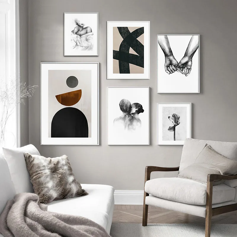 Абстрактная Картина на холсте винтажный черный белый постер скандинавский