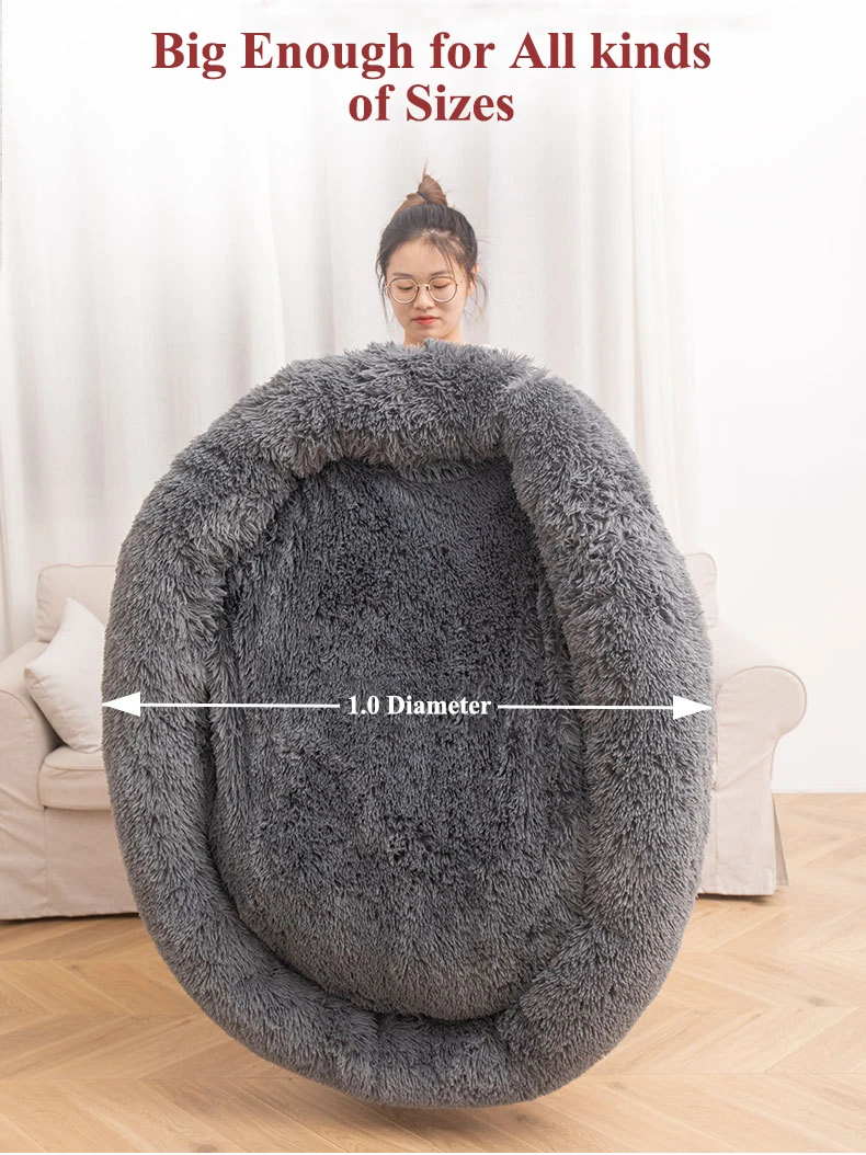 

Pet Dog Round Long Plush Dog Beds for Large Dogs Pet Products Cushion Super Soft Fluffy Comfortable Cat Mat Supplies Accessories
