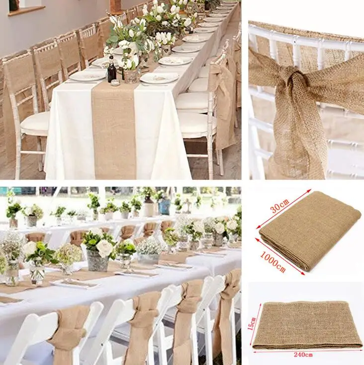

Burlap roll table runner chair sash Cutlery Country Rustic Vintage Wedding engagement Bridal Shower Christmas Decoration