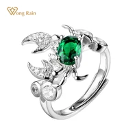 wong rain 925 sterling silver emerald created moissanite diamonds crab shape gemstone rings engagement fine jewelry wholesale