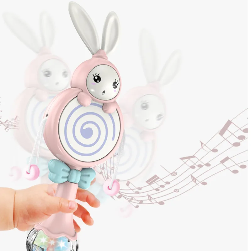 

Rattles Teether Early Development Baby Toys 0-12 Months Cute Rabbit Musical Flashing Hand Bells Infant Educational Mobiles Toys