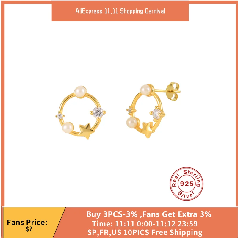 

MC 925 Sterling Silver Stud Earrings Women Girls Ins Star Pearls Earrings Jewelry For Party Exquisite Zircon Piercing Earrings