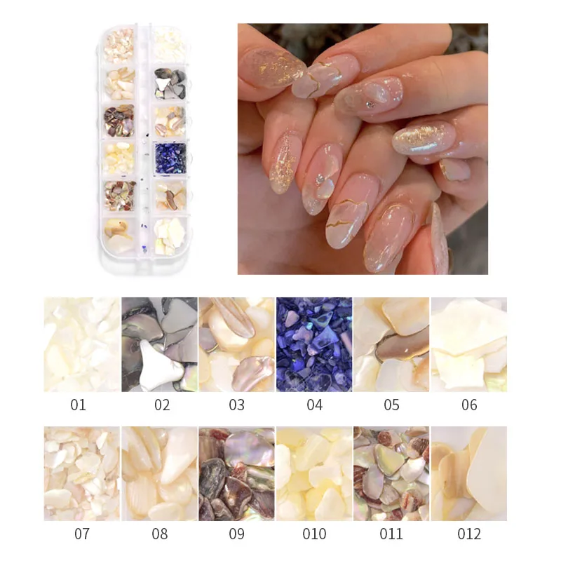 

1Box 3D Manicure DIY Nail Art Accessories Natural Shell Slice Abalone Flake Nail Rhinestone & Metal Charm Jewelry For nail