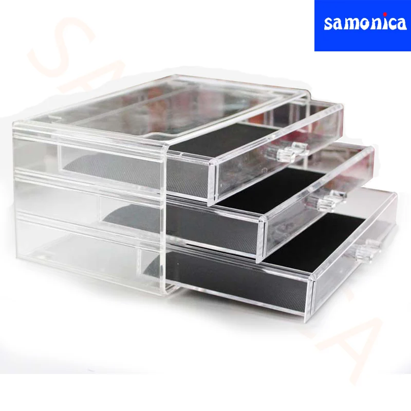 Акриловый прозрачный трехслойный ящик органайзер для макияжа настольный