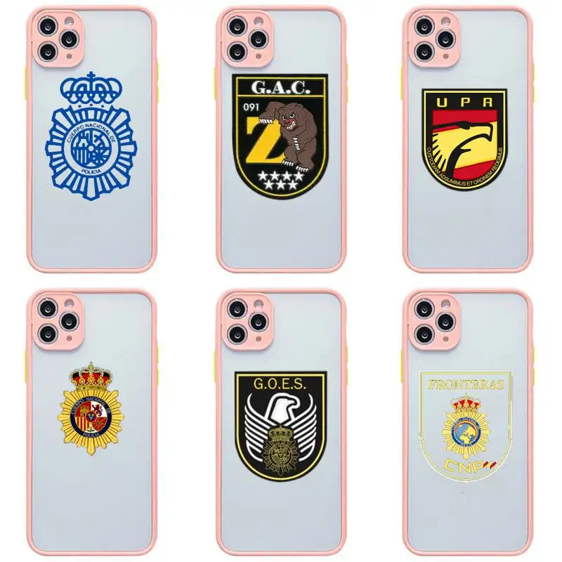 

Spain National Police Logo Phone Case Pink Transparent Matte For IPhone 7 8 11 12 S Mini Pro X XS XR MAX Plus Cover Shell