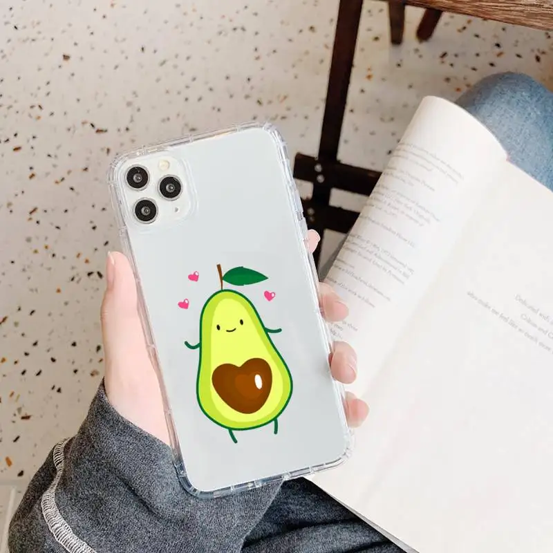 

Cute cartoon aguacate Fitness fruit Phone Case Transparent soft For iphone 5 5s 5c se 6 6s 7 8 11 12 plus mini x xs xr pro max