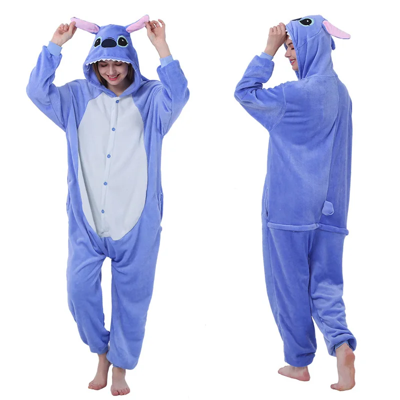 Blue Stitch Рождество Пижамы Для Женщин Теплый Сгущает Зиму Пижамы Kigurumi Единорог Пижамы Синий Стежка Животных Симпатичные С Капюшоном Унисекс Взрослых Домашней Одежды - Цвет: Blue Stitch