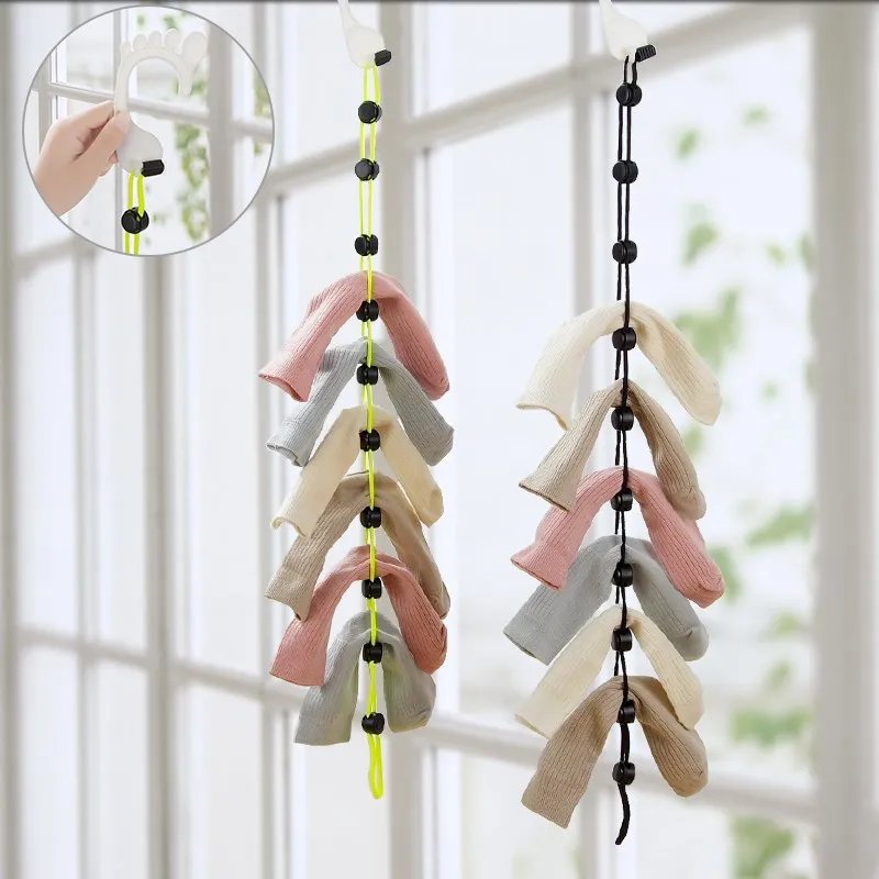 

Home socks hanging rope creative multi-function washing clothes basket net stockings drying rack
