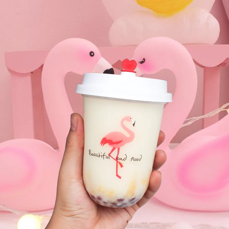 

50pcs Disposable milk tea plastic cups fat U shape juice soy cold hot drink cup 360ml birthday party favor coffee cup with lid