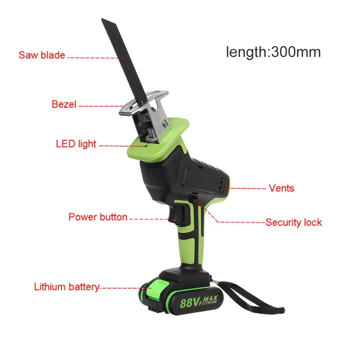 88VF Electric Cordless Logging Chainsaw Wood Metal Reciprocating Saws With 4 Saw Blades Metal Cutting Woodworking Power Tool