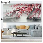 5D алмазная живопись, чернила, пейзаж, цветение сливы, озеро, сделай сам, полная круглая квадратная Вышивка крестиком, мозаика, вышивка, декор для гостиной