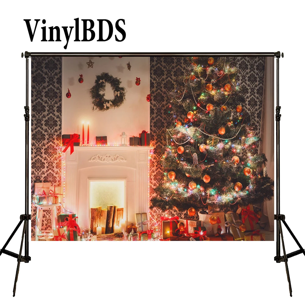 

VinylBDS Рождественские фоны камин гирлянда фон Рождественская елка фон для фотосъемки новорожденных детей