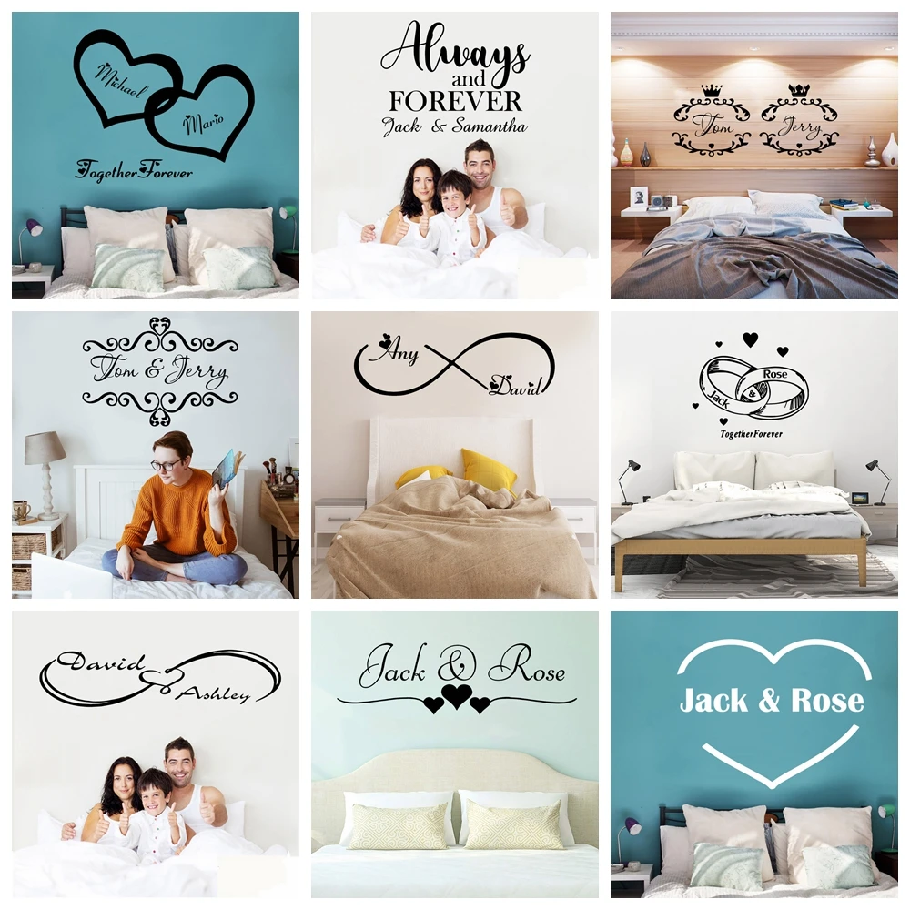 

Personalized custom name vinyl wall sticker loving heart Home Decor Decal For bedroom Decor wallpaper Art Decals