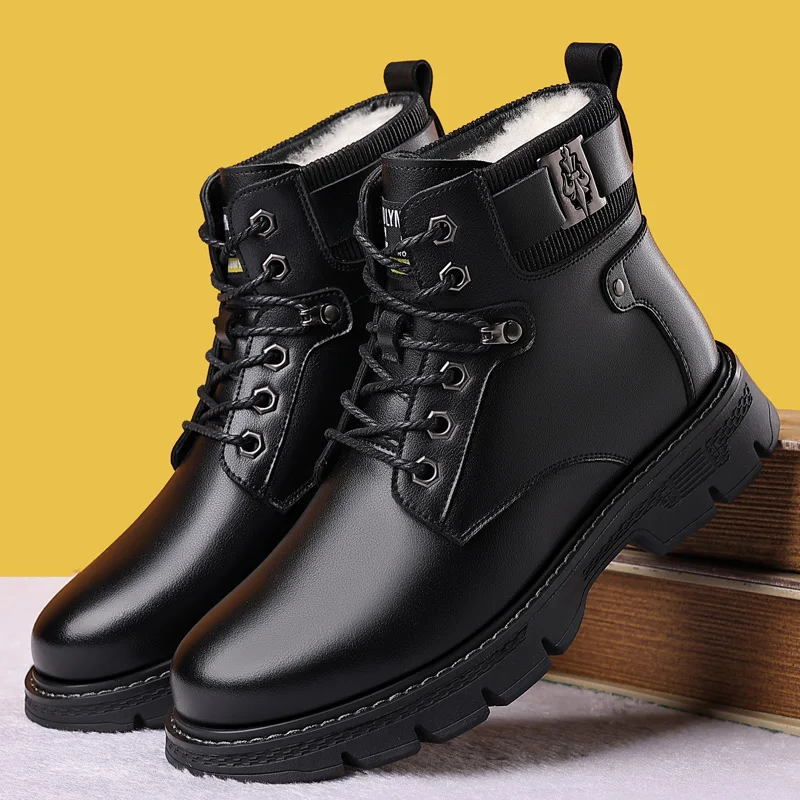 

Новые кожаные зимние ботинки, удобные теплые Ботинки, Ботильоны, износостойкая хлопковая обувь, мужские зимние ботинки, бархатные ботильон...