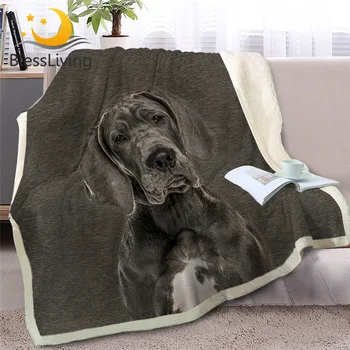 BlessLiving Great Dane Dog Sherpa Blanket on Sofa Animal Throw Blanket for Kids Black Gray Bedspreads Fur Print Home Textiles 1