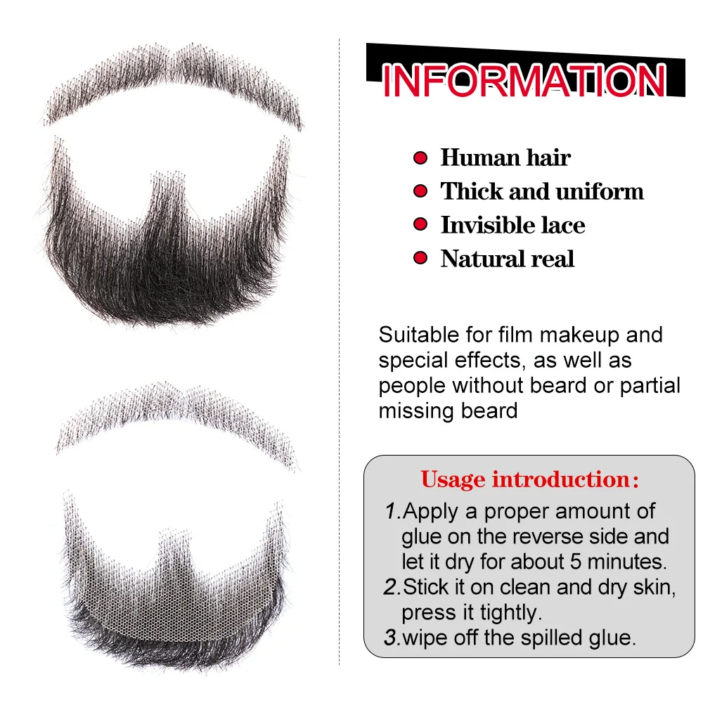 Silky Nep Lace Beard Fake Moustache For Men Mustache Hand Made By Real Hair Barba Falsa Cosplay Synthetic Lace Invisible Beards images - 6