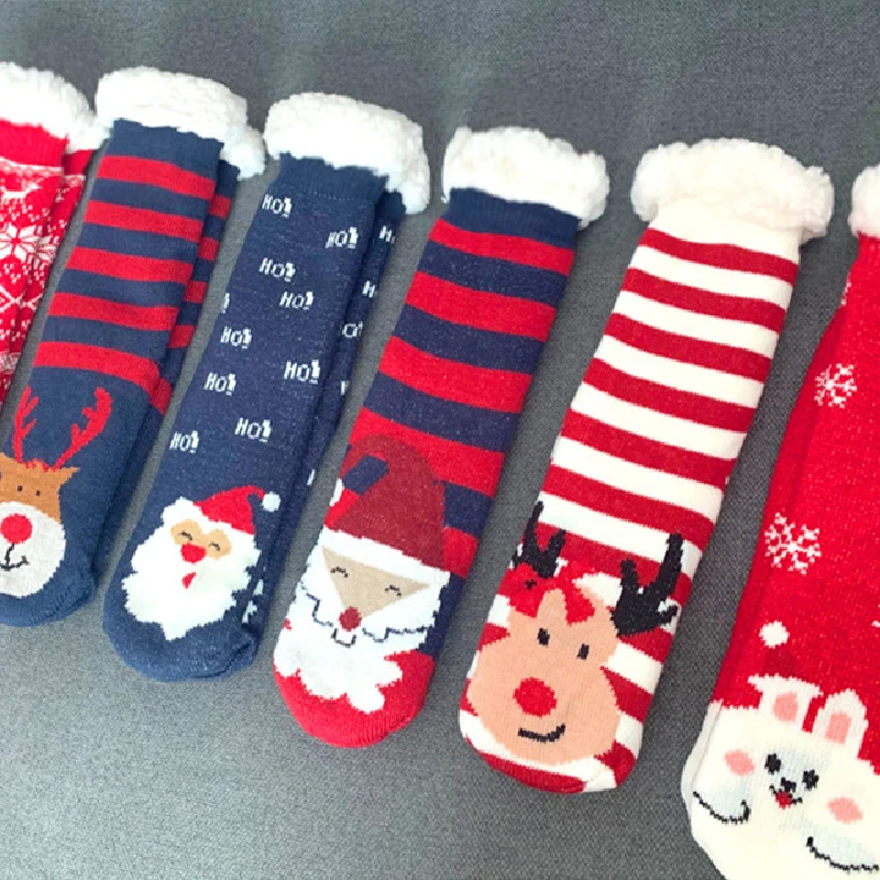 

Women's Cartoon Snowmen Christmas socks Funny Floor Winter Warm Sock Thick Sleep Print Elk wool Socks long high New Year Sock