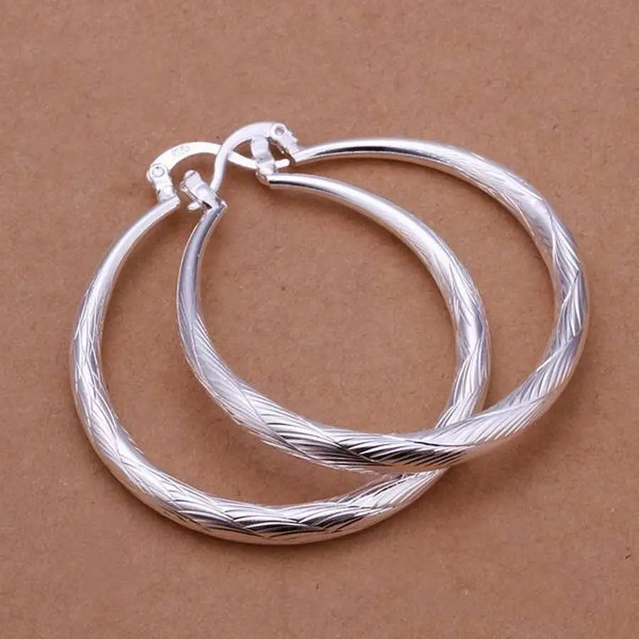 

925 Sterling Silver Earrings Top Quality Fashion Design Round 4CM Women Lady Wedding Beautiful Charm Cute Earring Jewelry