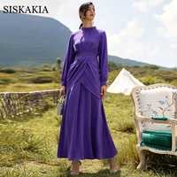 siskakia elegant purple maxi dress women dubai turkey muslim fashion european american party hijab dresses stand collar autumn