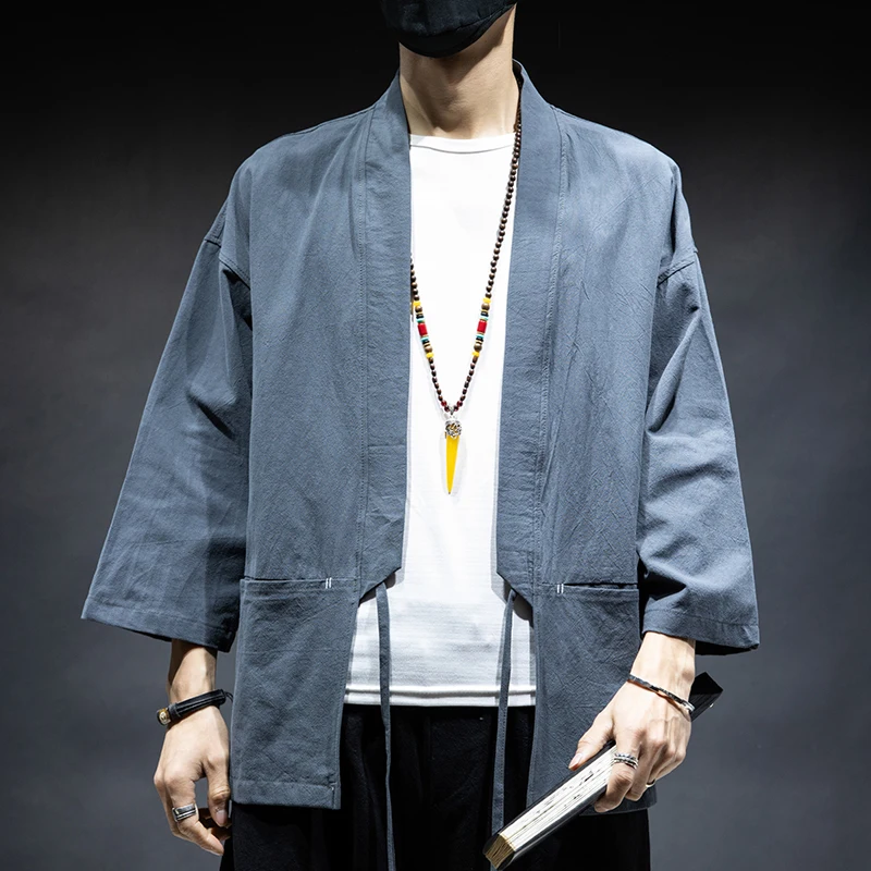 MRDONOO Men's Spring Summer Cardigan Jacket Loose Casual Cotton Linen Coat Solid Color Japanese Kimono Plus Size | Мужская одежда