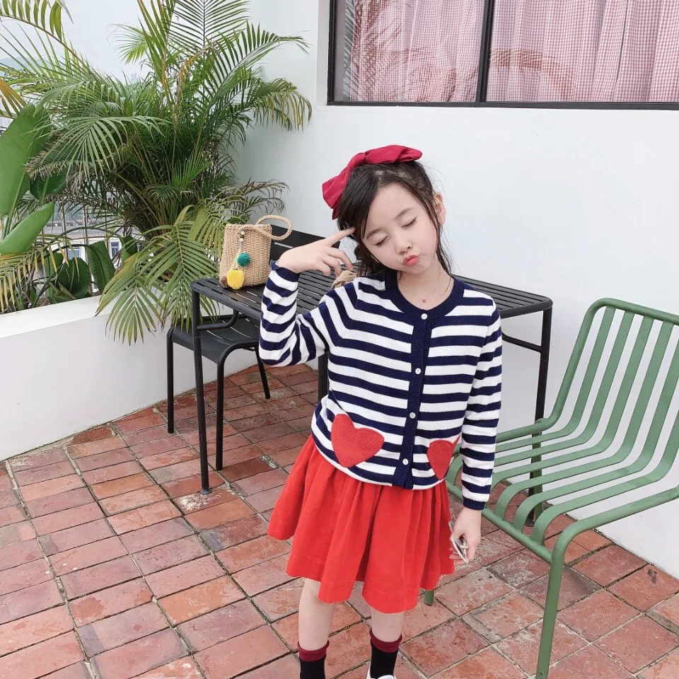 

kids Cardigan 2020 Cute Love Pattern Pocket Striped Cardigan cotton soft long sleeve baby girls clothes