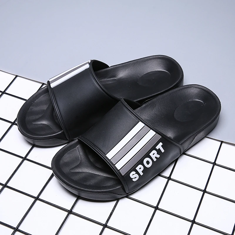 

PUCouple Slippers Black And White Red And Stripes Casual Summer Fashion Slippers Rubber Flat Slippers Size 40-45