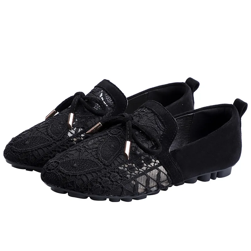 

2021 sweet lace princess shoes fashion black mesh flat shoes ladies casual shoes women shoes Round head