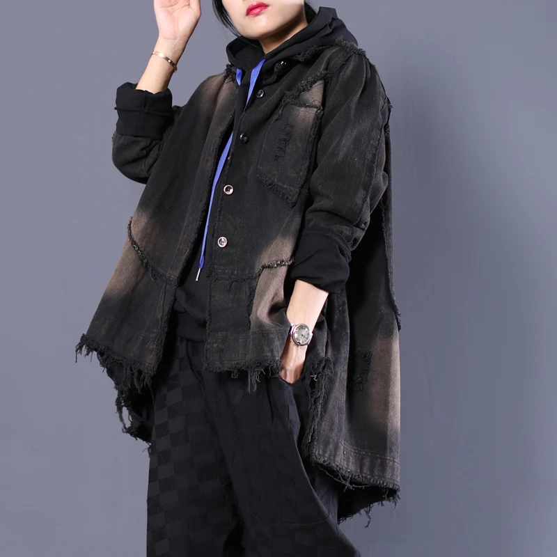 Женское Ковбойское пальто [EWQ] асимметричное Свободное с квадратным воротником и