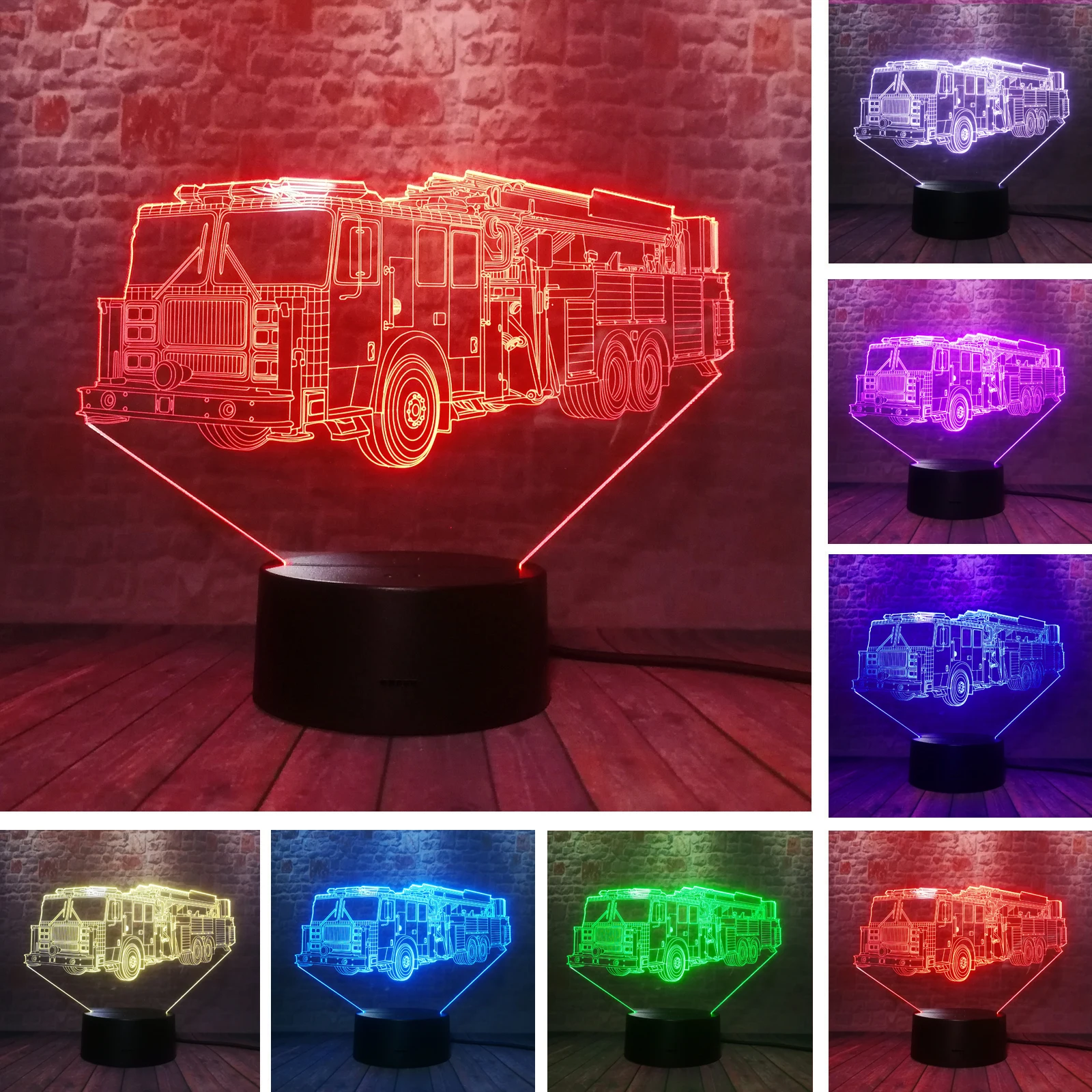 3D пожарная машина модель автомобиля грузовика настольная лампа 7 цветов меняющий