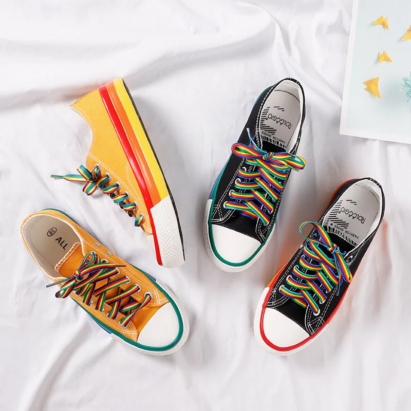 

Women Vulcanized Shoes Canvas Sneakers Summer Candy Color New Fashion Rainbow Female Platform Walking