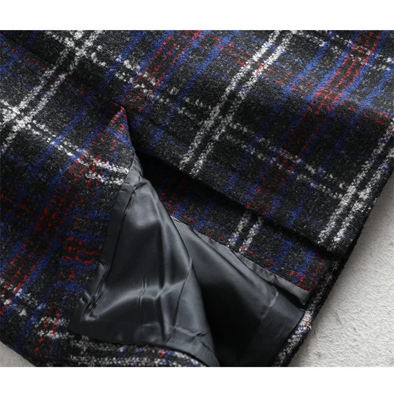 

2019 New Winter Women Plaid Wool Blend Warm Long Coat Plus Size 5XL Female Woolen Coat Casual Overcoat Cashmere Outerwear R1110