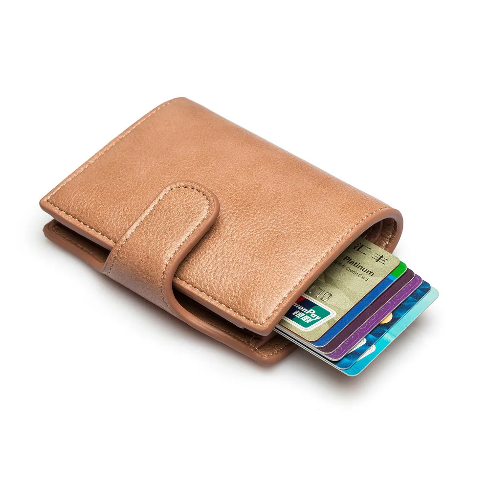 Manufacturer's spot credit card shielding RFID card bag buckle short anti theft brush men's wallet