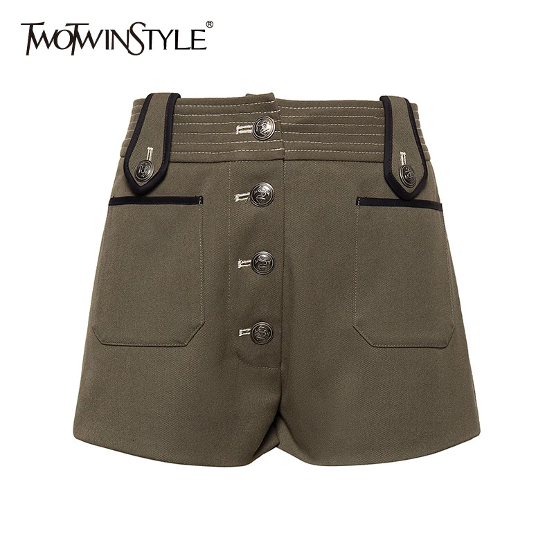 TWOTWIN Стильные повседневные твидовые шорты для женщин высокая талия свободные хит