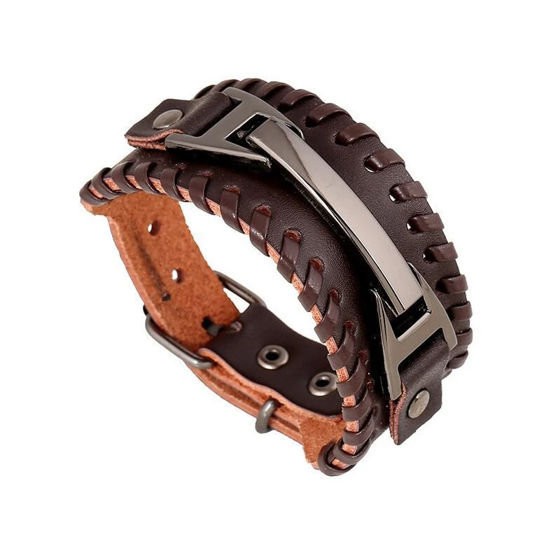 Женские и мужские браслеты в стиле панк рок широкий черный коричневый плетеный