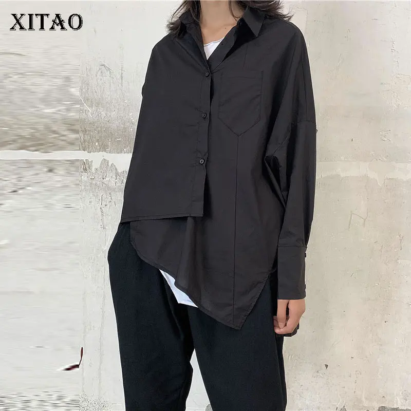 XITAO/черная необычная блузка женская одежда, цельная грудь, элегантная, холодная корейская мода, Новая повседневная рубашка с карманом GCC1955