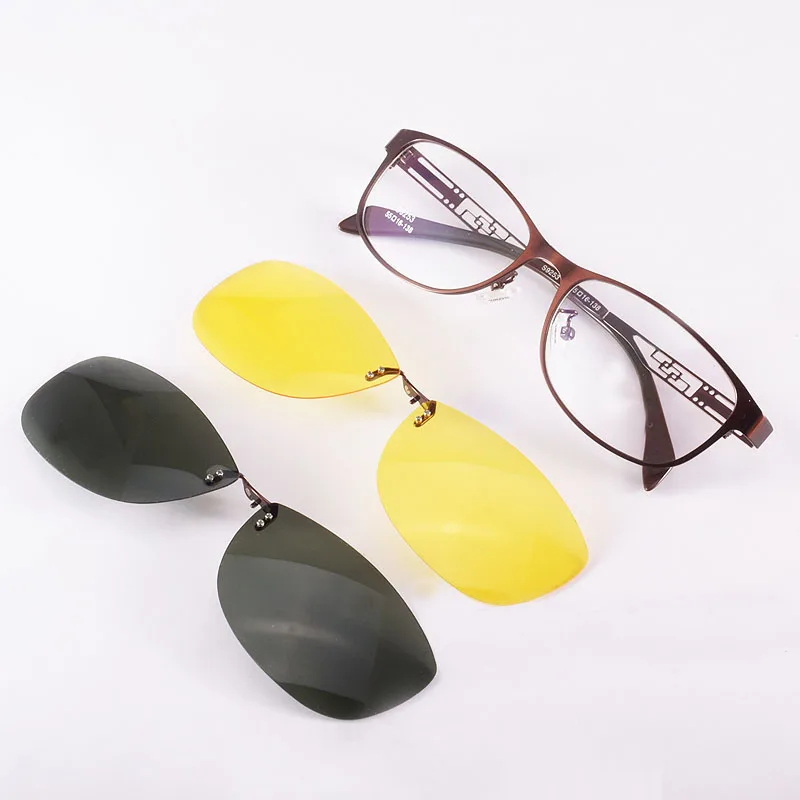 

Glasses frame Ladies Oval Brown Metal Magnet Clip Glasses Myopia Polarized Sunglasses Anti-UV yellow Night Vision Goggles