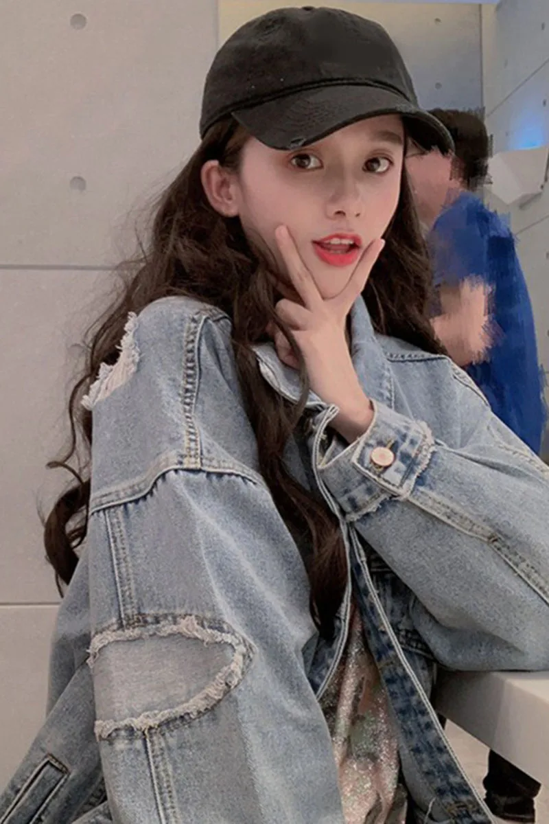 Женский рваный джинсовый пиджак Gang Feng свободный в стиле Харадзюку ретро женская