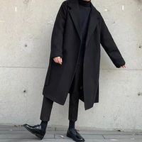 winter thick woolen coat men warm fashion casual long woolen coat men korean loose green black belt woolen coat mens overcoat
